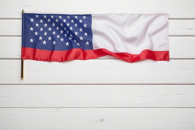 Photo united states flag on white wooden table top view with copy space