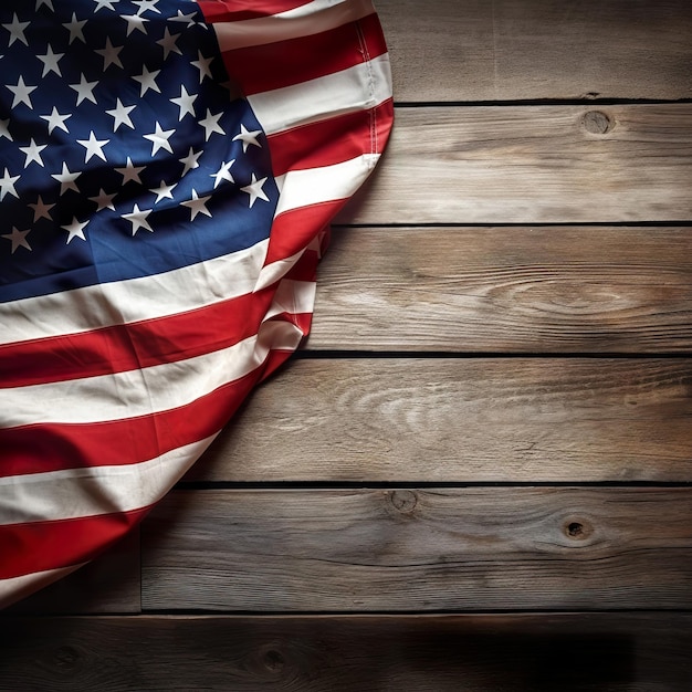 United States Flag On Wooden Background