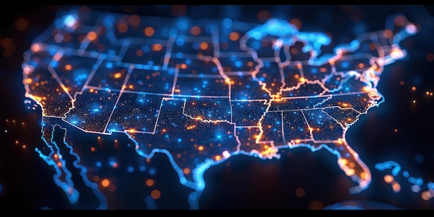 United States Map with Glowing Cities