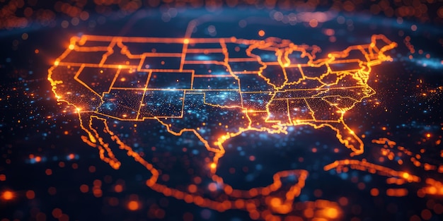 United States Map with Glowing Cities