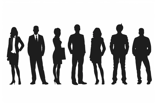 Photo united in strength silhouettes of professionals in business attire on a white background