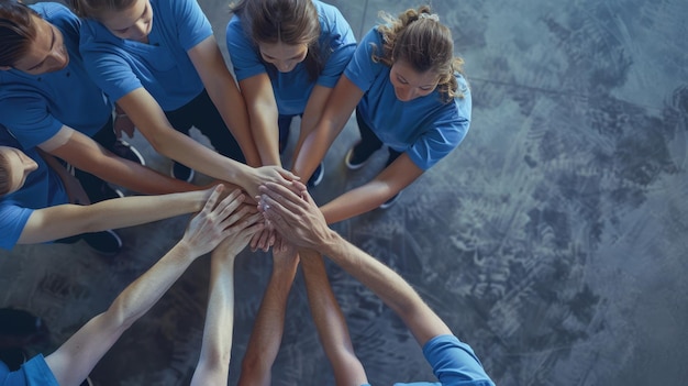 The united team huddle