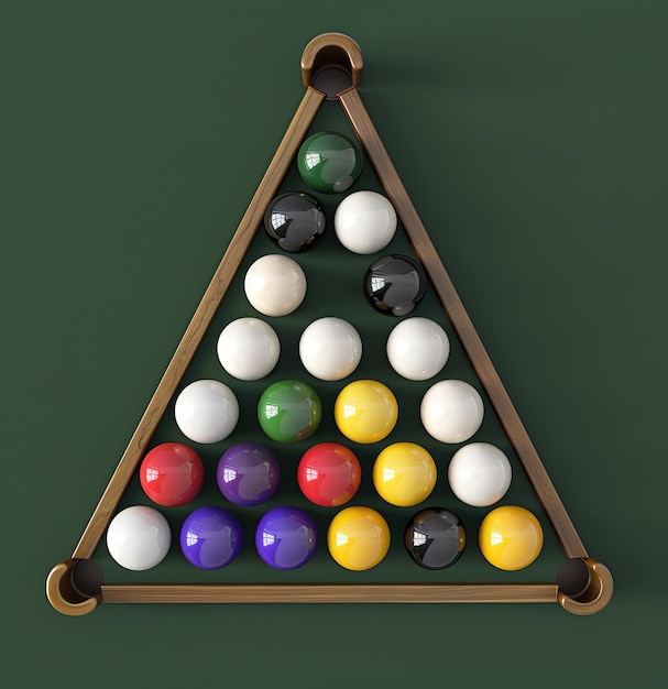 Unity in color arrangement of bright billiard balls on a green background