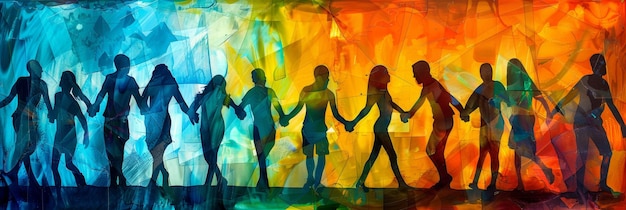 Unity and Diversity A Colorful Abstract Painting of People Holding Hands This abstract paint