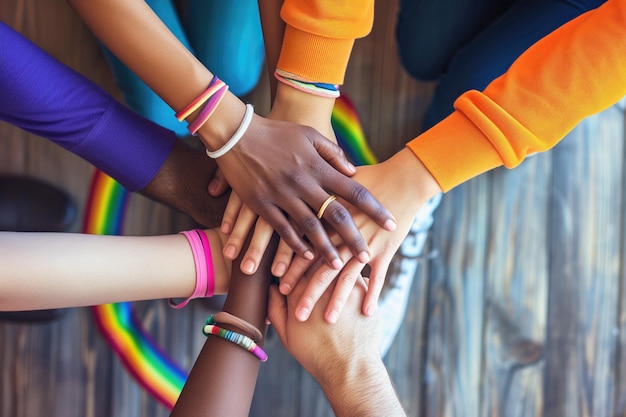 A Unity Of Lgbtq Individuals Building Bonds Through Interconnected Hands