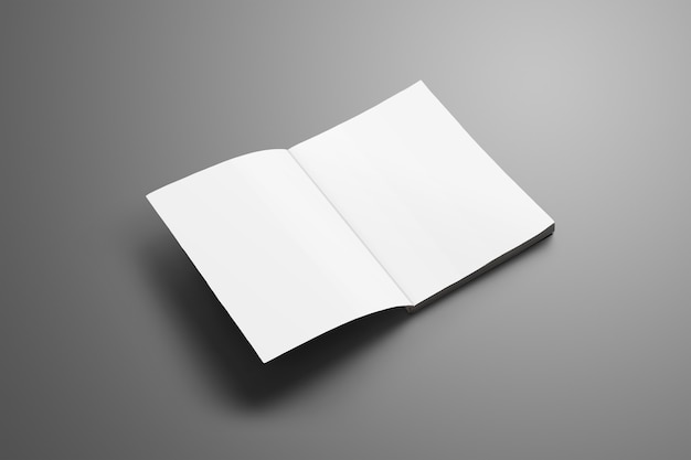 Universal blank A4, (A5) catalog with soft realistic shadows isolated on gray surface. Magazine opened on the first page and can be used for your design.