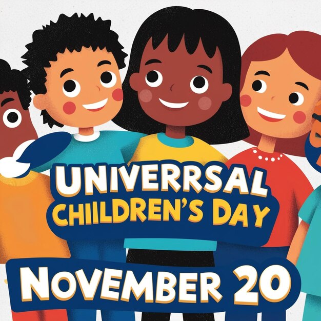 Universal Childrens Day Banner Vector Illustration of Children with Different Skin Tones