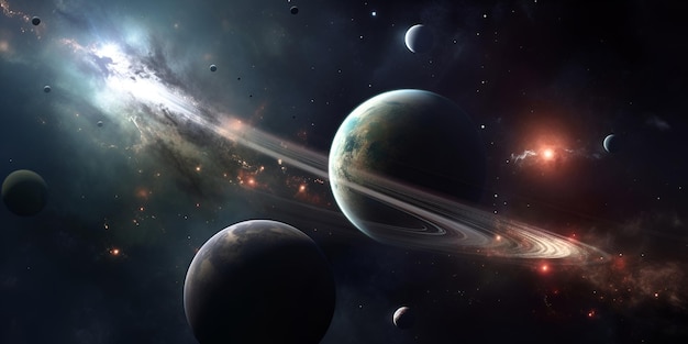 Universe scene with planets stars and galaxies in outer space AI generated