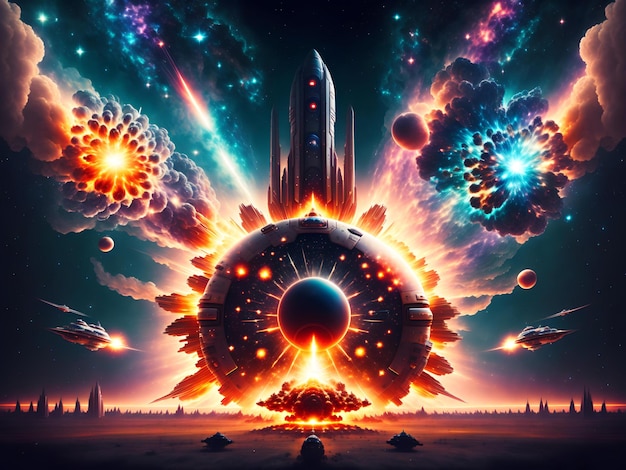 universe spaceship big war explosion