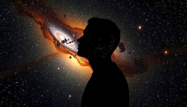 The universe within Silhouette of a man inside the universe The concept on scientific and