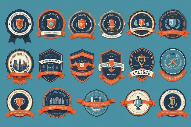 Photo university academy college and school labels and badges set