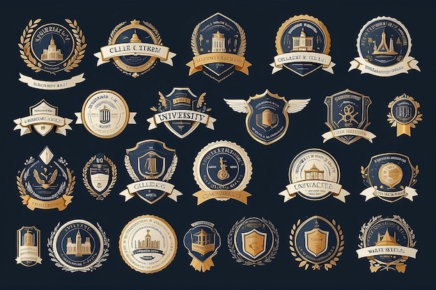 Photo university academy college and school labels and badges set