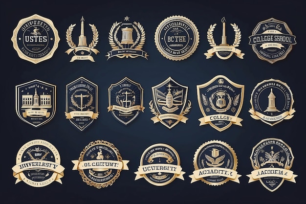 Photo university academy college and school labels and badges set