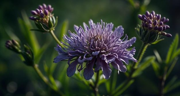 Photo unknow purple flower blossoming on green background generate by ai