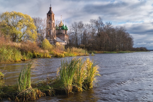 Unknown Church on the bank of the Volga river in Yaroslavl region Russia