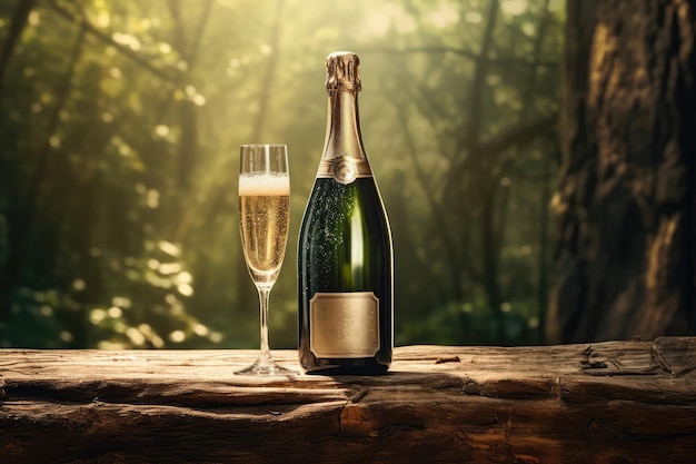 An Unlabeled Champagne Bottle With Picturesque Rustic Background Generative AI