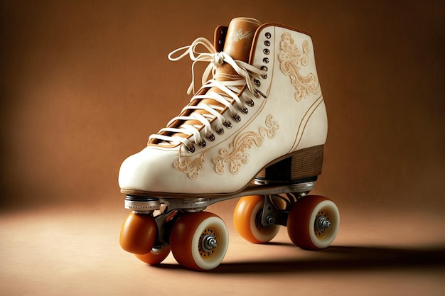 Unlaced vintage roller skates in brown and white