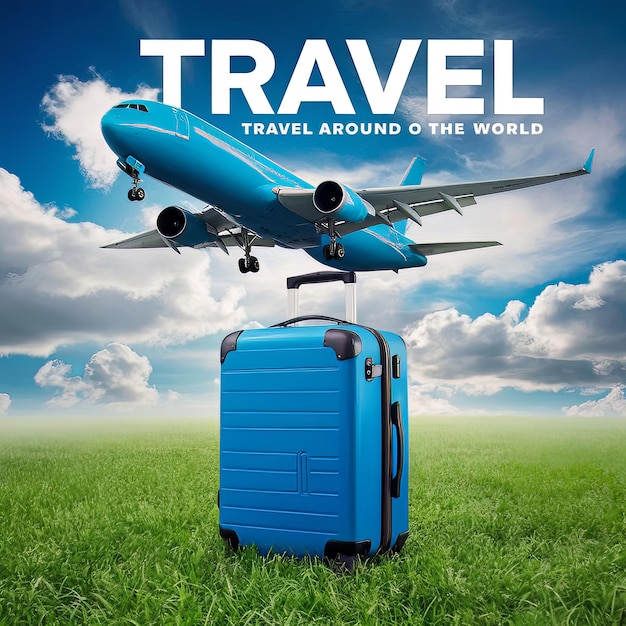 Unleash Your Wanderlust Stunning Travel Ad with Blue Suitcase and Plane