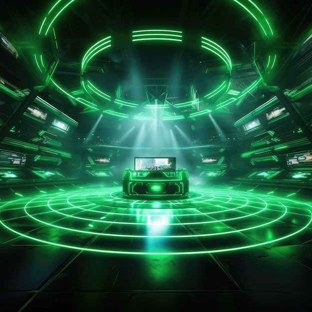 Unleashing the Power Crafting an Electrifying Esports Arena with Vibrant Green Hues