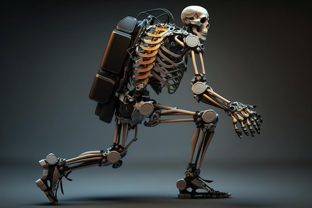 Unlocking Human Potential Image of Exoskeleton on dark background Wearable Technology