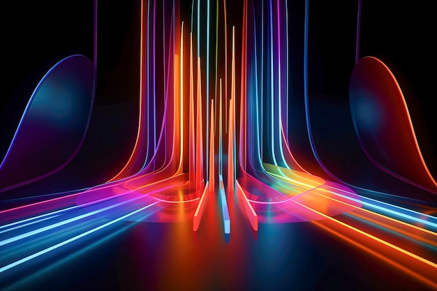 Unlocking the Power of 3D: Dynamic Lines of Color Collide in a Mesmerizing and On-Trend Creative Backdrop, Perfect for Any Design Project created with Generative AI technology