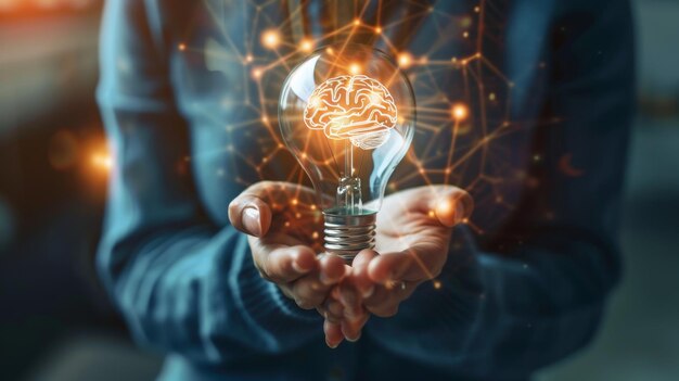 Unlocking Your Potential A Lightbulb Representing Brainpower and Ideas Person holding a glow