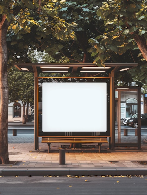 Unoccupied Outdoor Advertising billboard placeholder at bus stop for promotional banners or posters