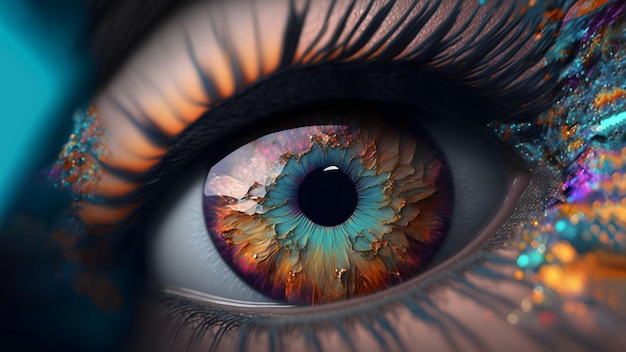 Unreal colorful eye of fantastic woman closeup neural network generated art