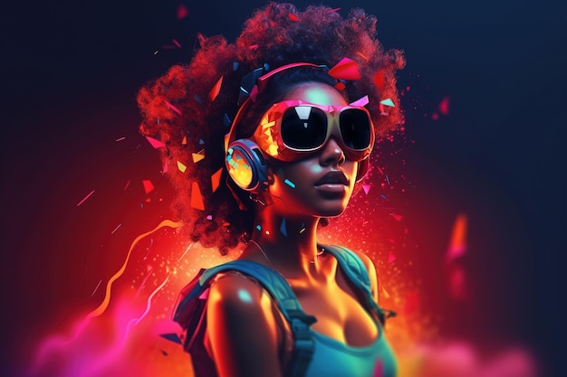 Unrecognizable black fitness young woman in glasses stylish sporty african american woman colorful illustration Generative AI