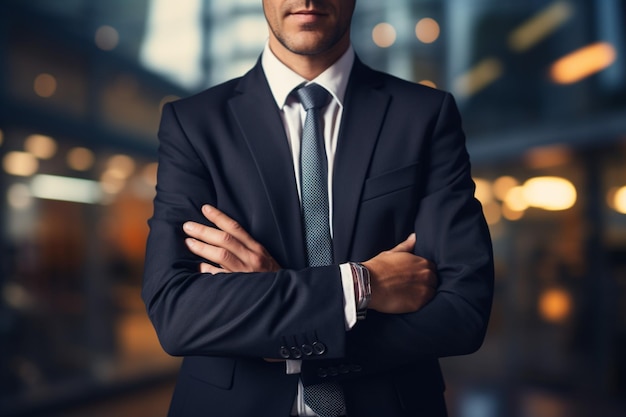 Unrecognizable businessman standing with his arms folded