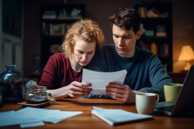 Photo unrecognizable couple paying bills at home