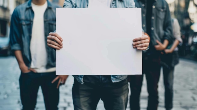 Unrecognizable man holding blank paper sheet in his hands Close up of male hands holding blank paper sheet Copy space