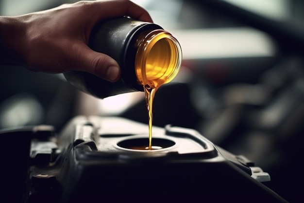 unrecognizable man Pouring oil to car engine