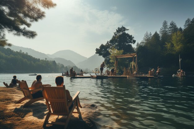 Unrecognizable people enjoying summer afternoon on lake