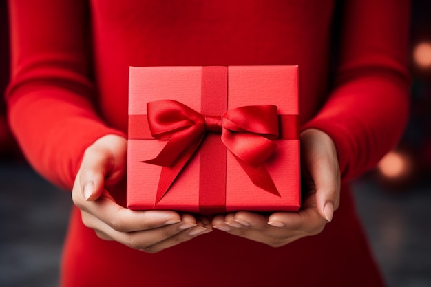 Unrecognizable person holding the red gift box