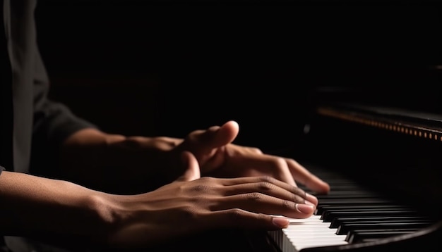 Photo unrecognizable pianist playing piano creating harmony with skill generated by artificial intelligence