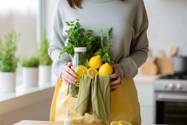 Unrecognizable woman holding Eco friendly products for home cleaning