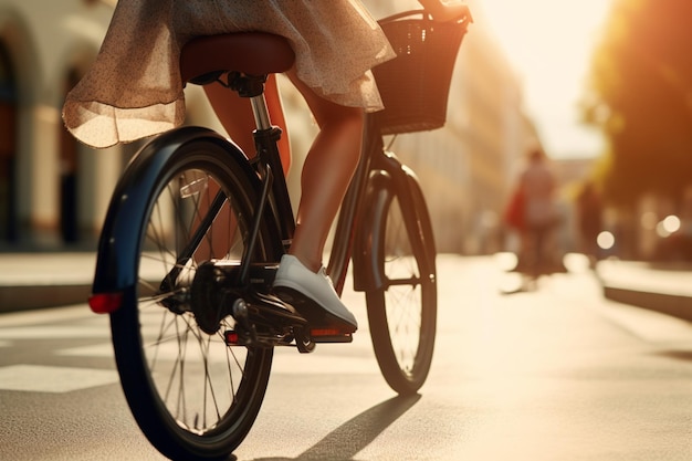 Unrecognizable woman sitting on modern electric bicycle