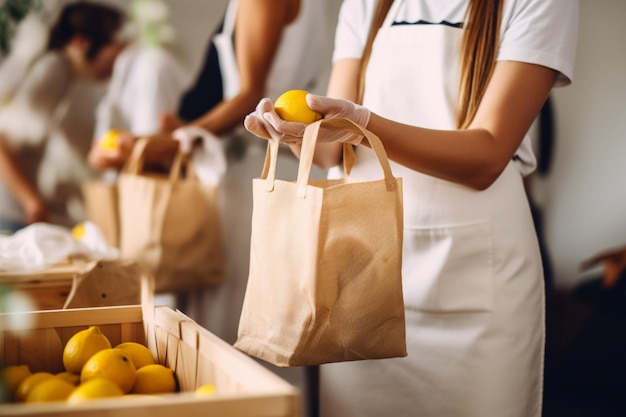 Unrecognizable woman volunteering at a local charity helping those in need