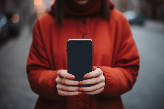 Unrecognizable young girl hands using a touch phone modern gadget