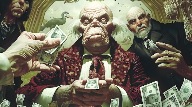 Unsettling Grotesque Painting of Old Men Playing Devils Card Game