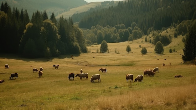 Unspoiled meadow with grazing animals AI generated