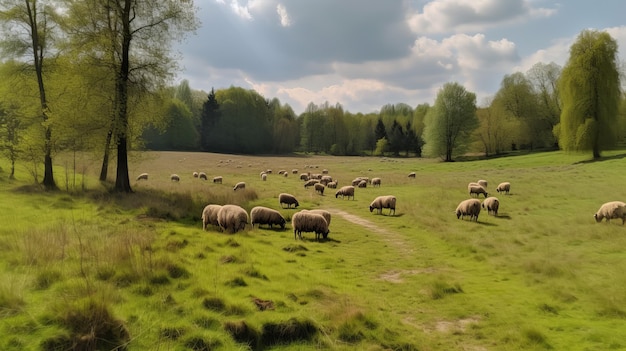 Unspoiled meadow with grazing animals AI generated