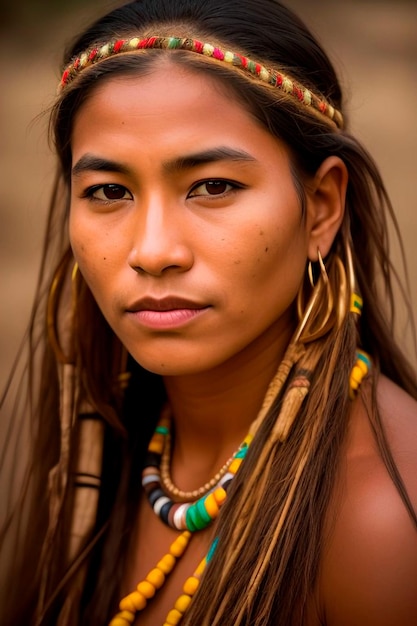 Untamed Beauty of the Amazon A Captivating Portrait of an Indigenous Woman from a Tribal Community