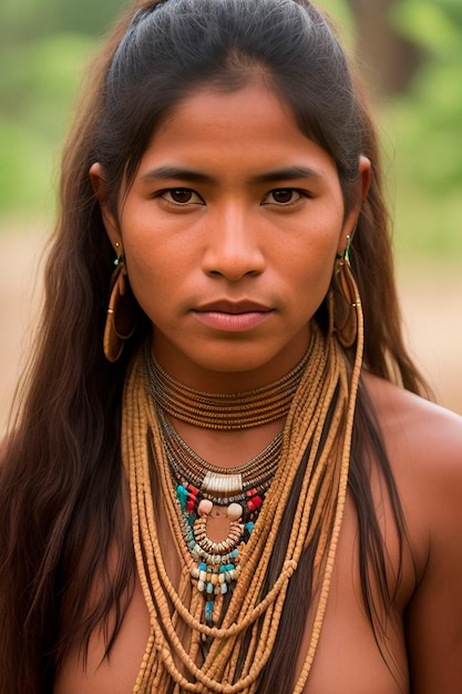 Untamed Beauty of the Amazon A Captivating Portrait of an Indigenous Woman from a Tribal Community