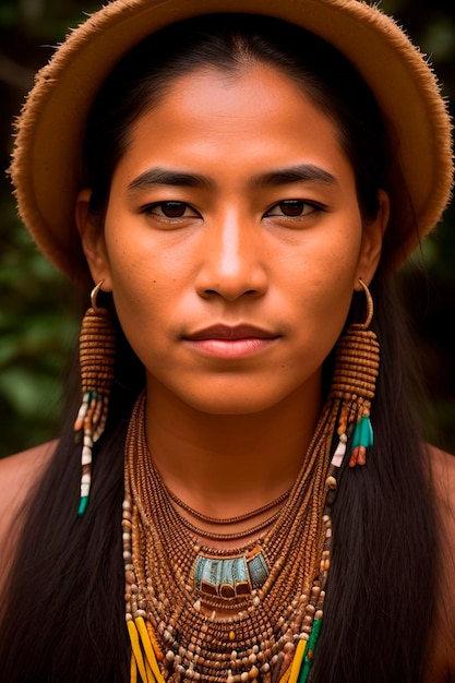 Untamed Beauty of the Amazon A Captivating Portrait of an Indigenous Woman from a Tribal Community