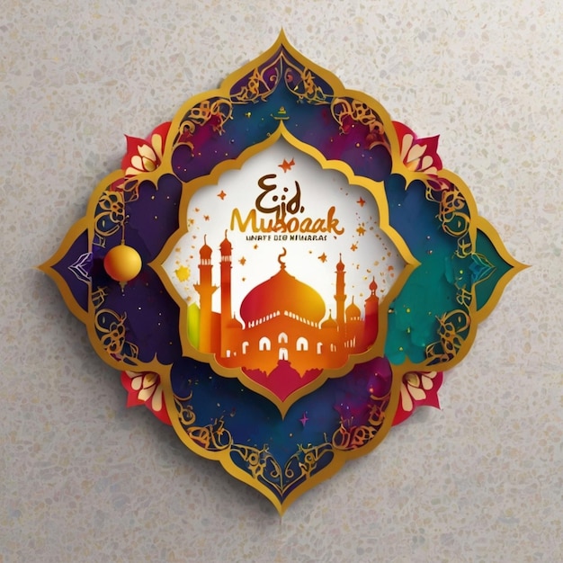 Untitled deEid Mubarak Mubarak with Mosque Cow Logo and colorful card design AI Generated