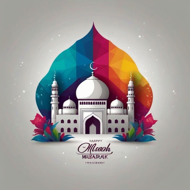 Untitled deEid Mubarak Mubarak with Mosque Cow Logo and colorful card design AI Generated