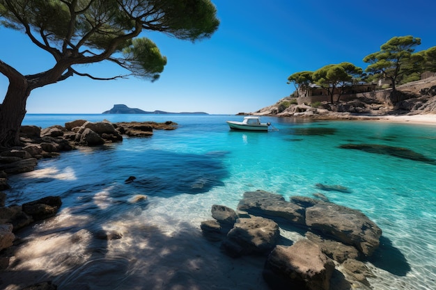 Untocounted beach of ES Trenc Majorca gold sands and turquoise blue generative IA