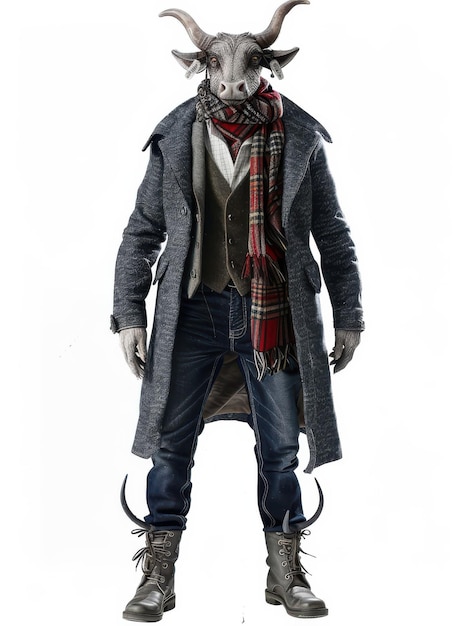 Unusual Anthropomorphic Character Dressed in Fashionable Winter Attire